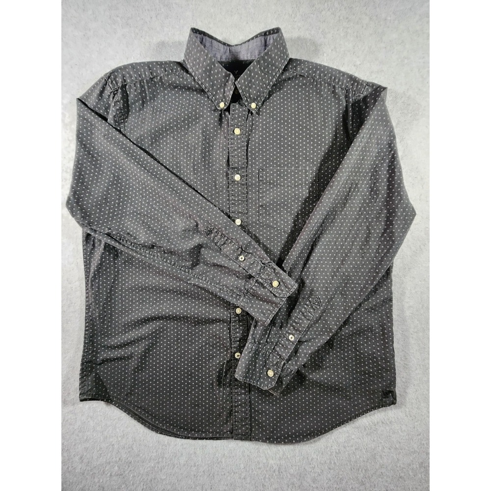 American Eagle Mens XL Black Button Down Shirt Preppy Long Sleeve AE